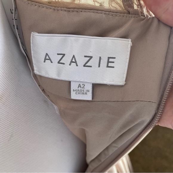 Azazie Bridesmaid Blake Dress Formal Prom Evening Gown Maxi Lace Blush Tan: 4 - Picture 10 of 13